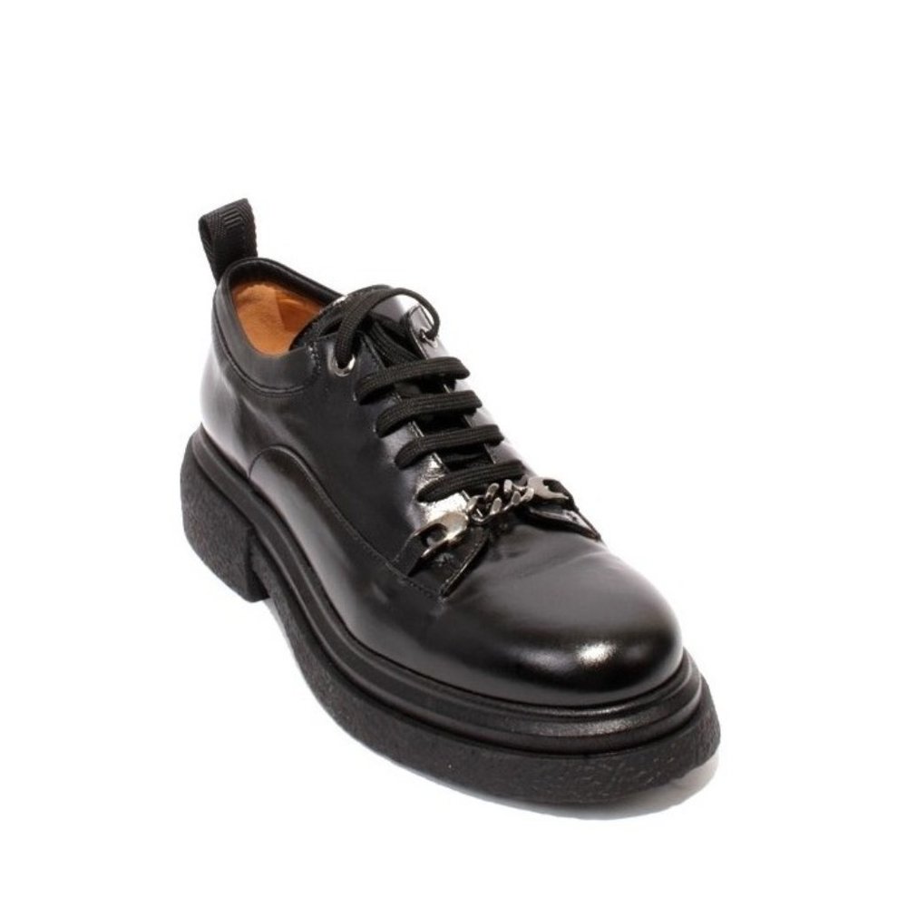 MOT-CLe 2145 Black Leather Lace-Up Oxfords Shoes